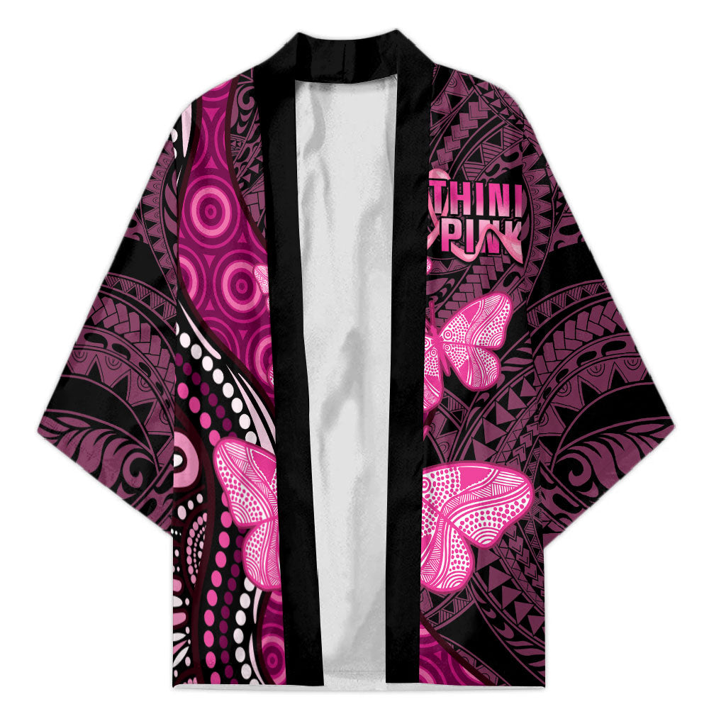 Think Pink Breast Cancer Support Kimono Butterfly Aboriginal Mix Polynesian Pattern