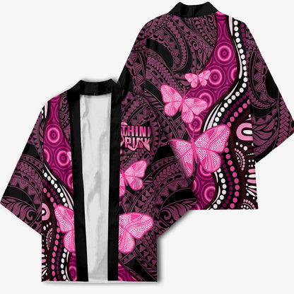 Think Pink Breast Cancer Support Kimono Butterfly Aboriginal Mix Polynesian Pattern