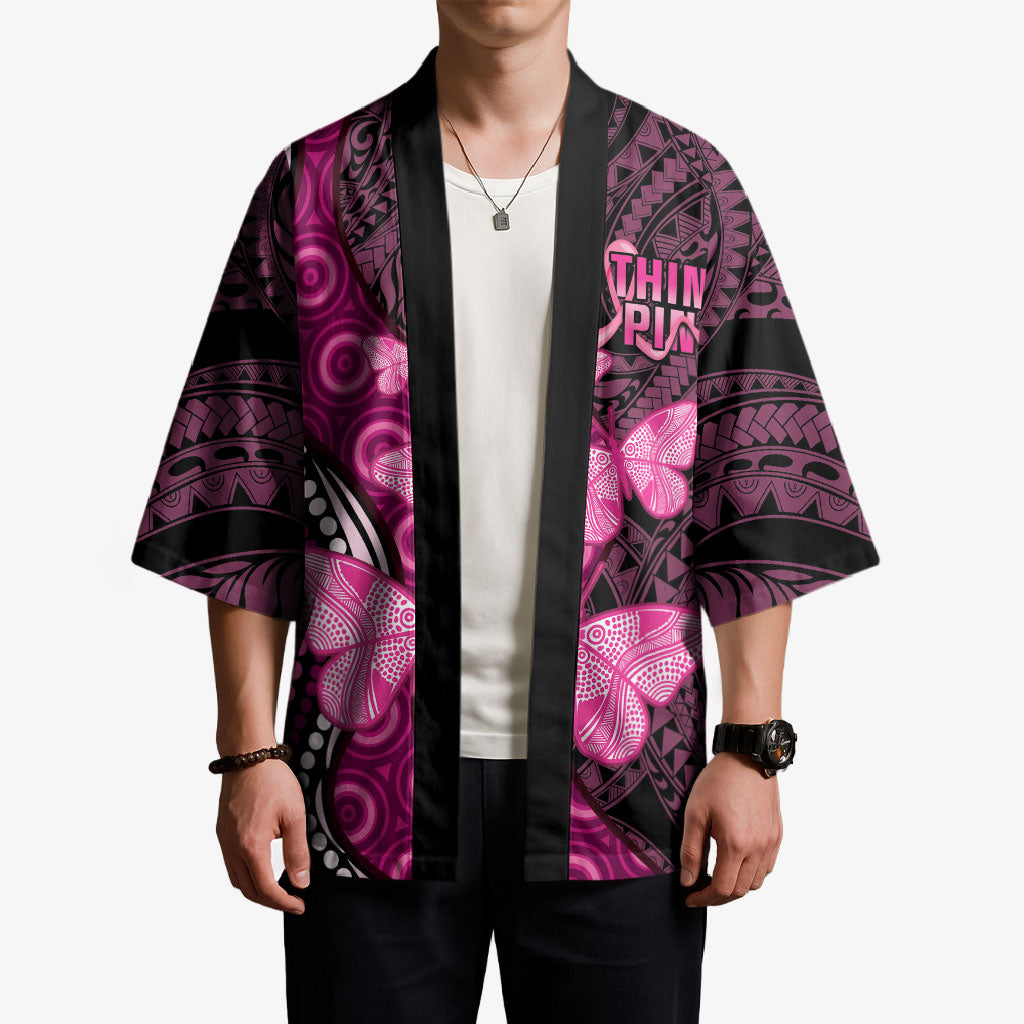 Think Pink Breast Cancer Support Kimono Butterfly Aboriginal Mix Polynesian Pattern