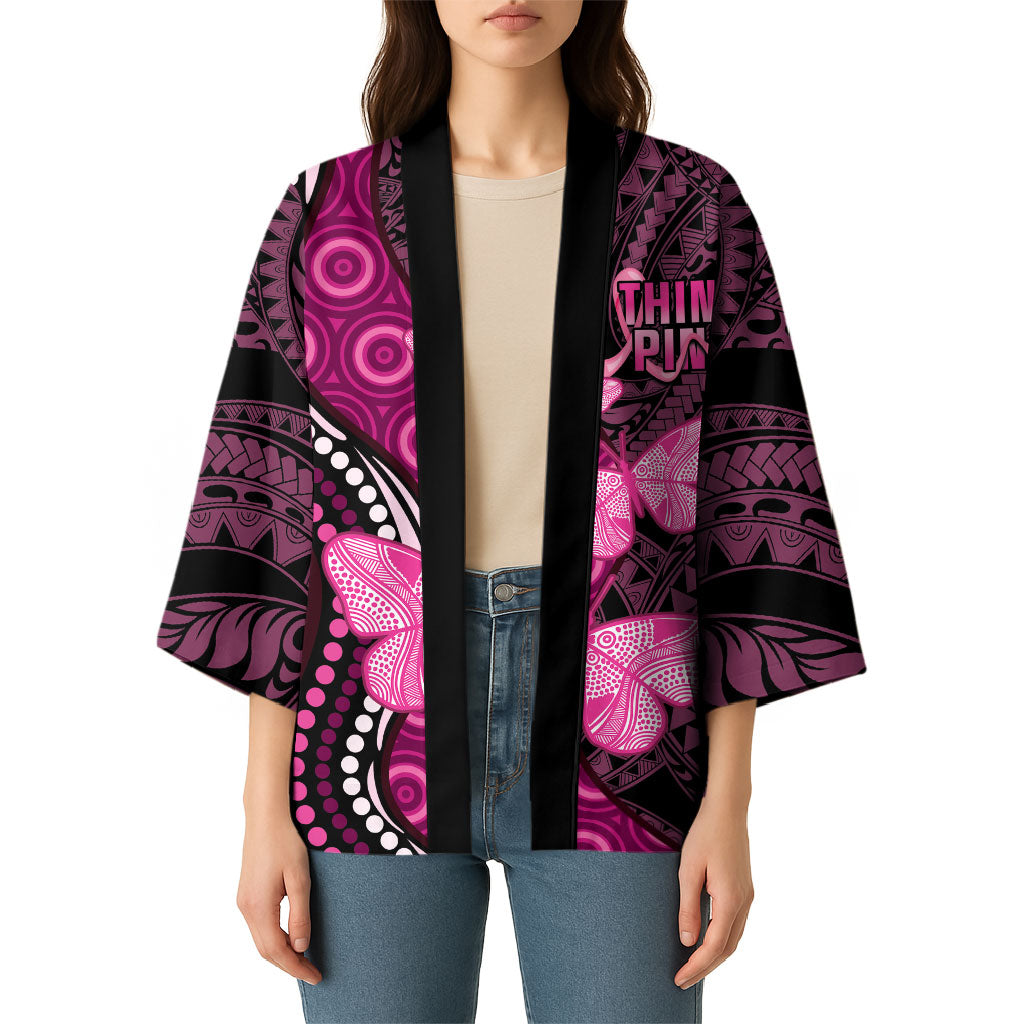 Think Pink Breast Cancer Support Kimono Butterfly Aboriginal Mix Polynesian Pattern