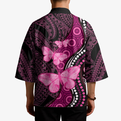 Think Pink Breast Cancer Support Kimono Butterfly Aboriginal Mix Polynesian Pattern