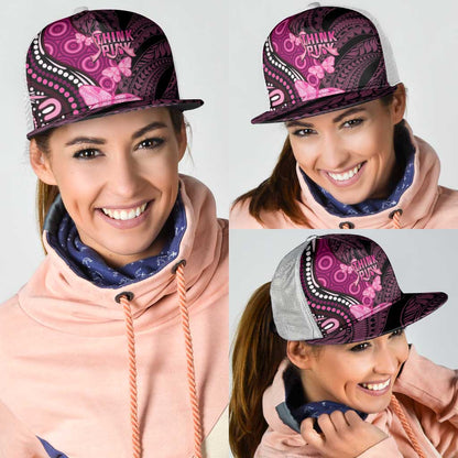 Think Pink Breast Cancer Support Mesh Trucker Cap Butterfly Aboriginal Mix Polynesian Pattern