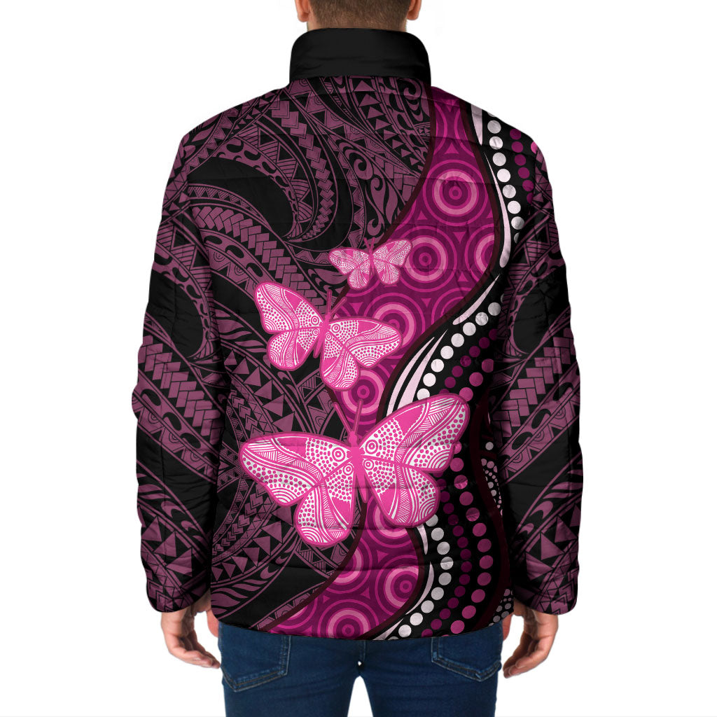 Think Pink Breast Cancer Support Padded Jacket Butterfly Aboriginal Mix Polynesian Pattern