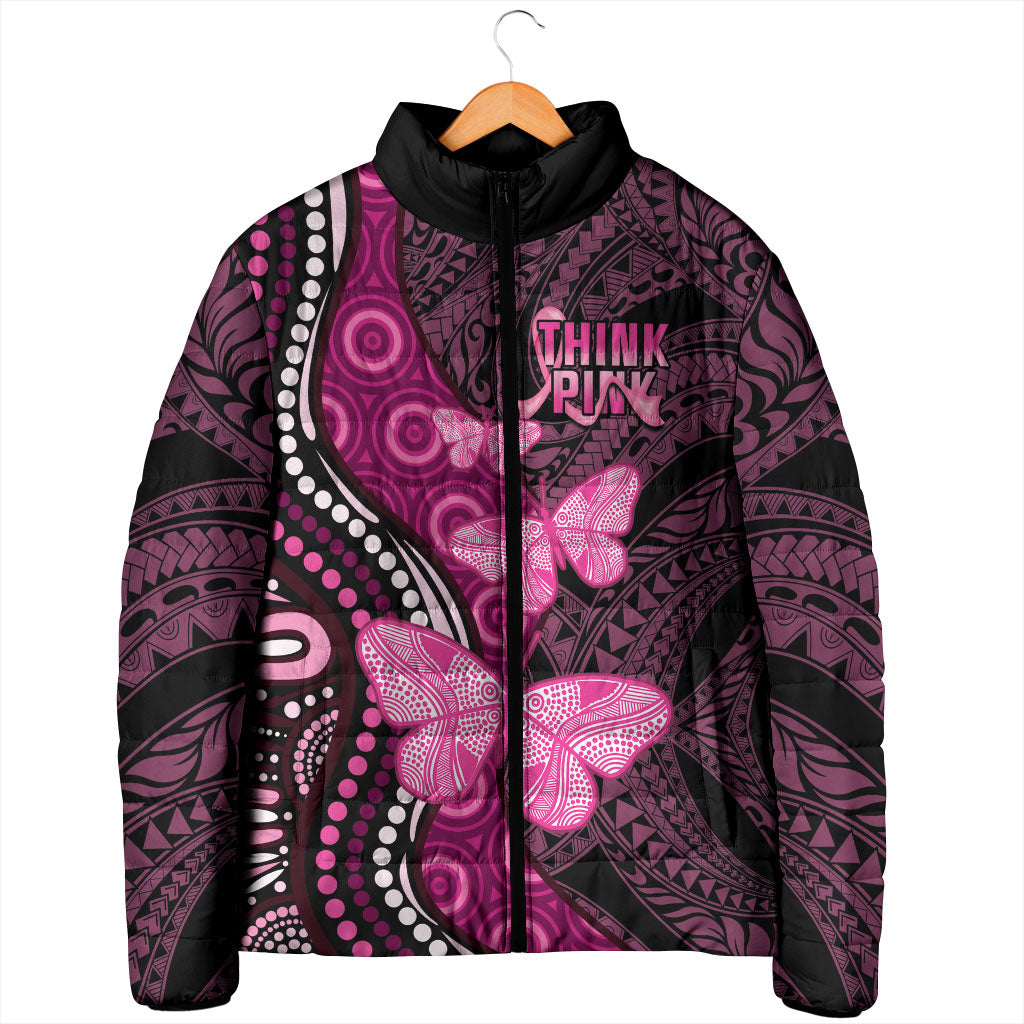 Think Pink Breast Cancer Support Padded Jacket Butterfly Aboriginal Mix Polynesian Pattern