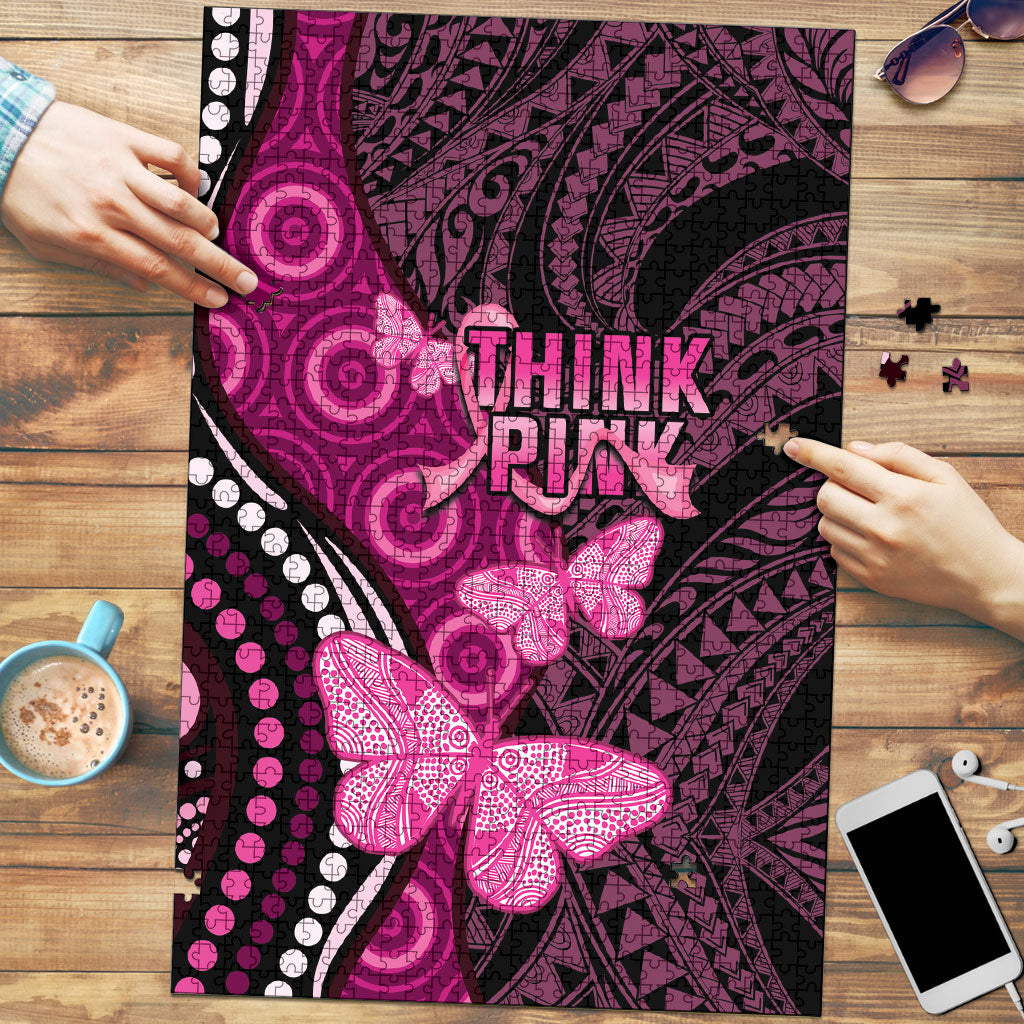 Think Pink Breast Cancer Support Puzzle Butterfly Aboriginal Mix Polynesian Pattern