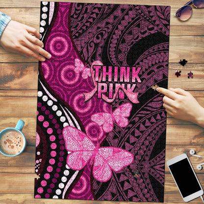 Think Pink Breast Cancer Support Puzzle Butterfly Aboriginal Mix Polynesian Pattern