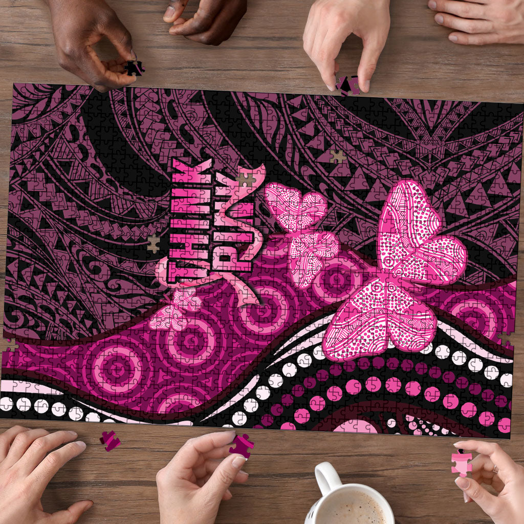 Think Pink Breast Cancer Support Puzzle Butterfly Aboriginal Mix Polynesian Pattern
