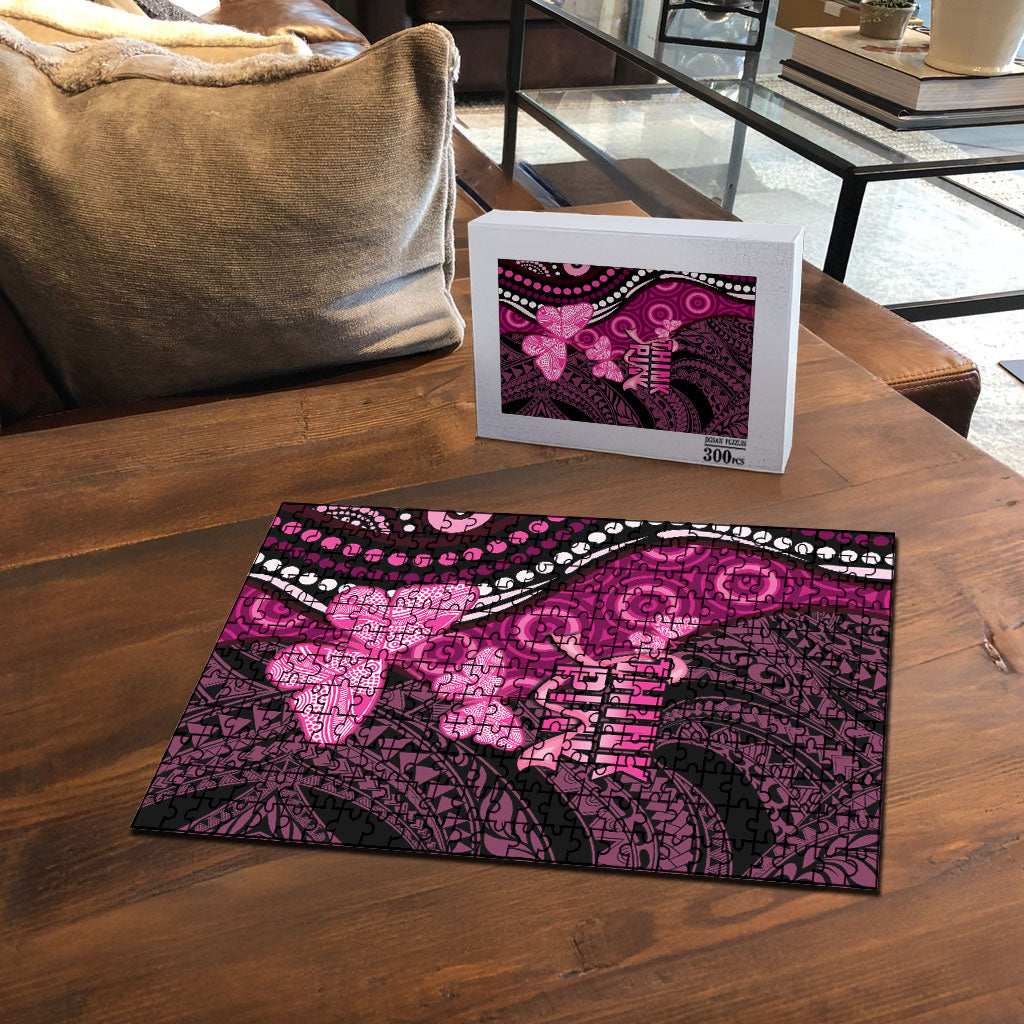 Think Pink Breast Cancer Support Puzzle Butterfly Aboriginal Mix Polynesian Pattern