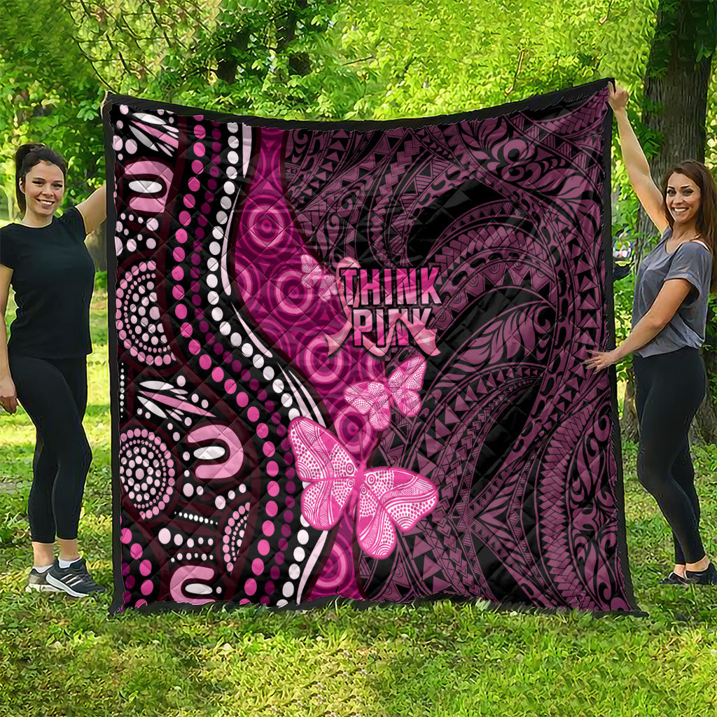Think Pink Breast Cancer Support Quilt Butterfly Aboriginal Mix Polynesian Pattern