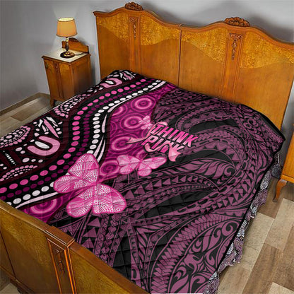 Think Pink Breast Cancer Support Quilt Butterfly Aboriginal Mix Polynesian Pattern