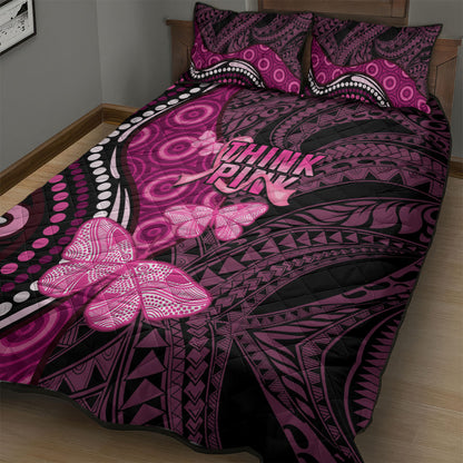 Think Pink Breast Cancer Support Quilt Bed Set Butterfly Aboriginal Mix Polynesian Pattern