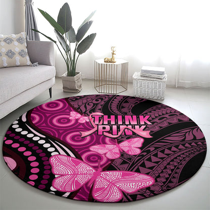 Think Pink Breast Cancer Support Round Carpet Butterfly Aboriginal Mix Polynesian Pattern