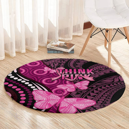 Think Pink Breast Cancer Support Round Carpet Butterfly Aboriginal Mix Polynesian Pattern