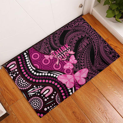 Think Pink Breast Cancer Support Rubber Doormat Butterfly Aboriginal Mix Polynesian Pattern