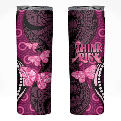 Think Pink Breast Cancer Support Skinny Tumbler Butterfly Aboriginal Mix Polynesian Pattern
