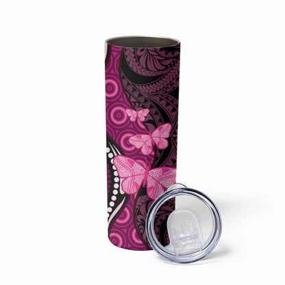Think Pink Breast Cancer Support Skinny Tumbler Butterfly Aboriginal Mix Polynesian Pattern