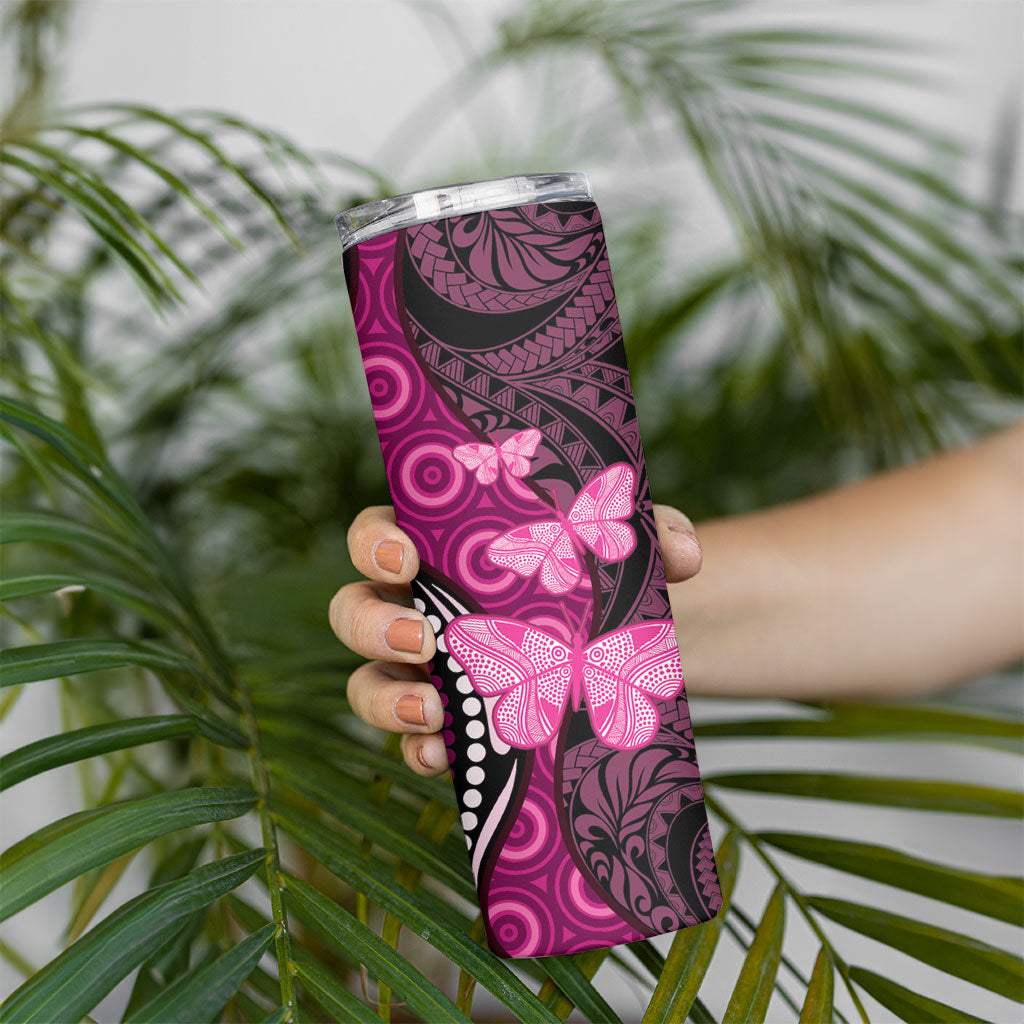 Think Pink Breast Cancer Support Skinny Tumbler Butterfly Aboriginal Mix Polynesian Pattern
