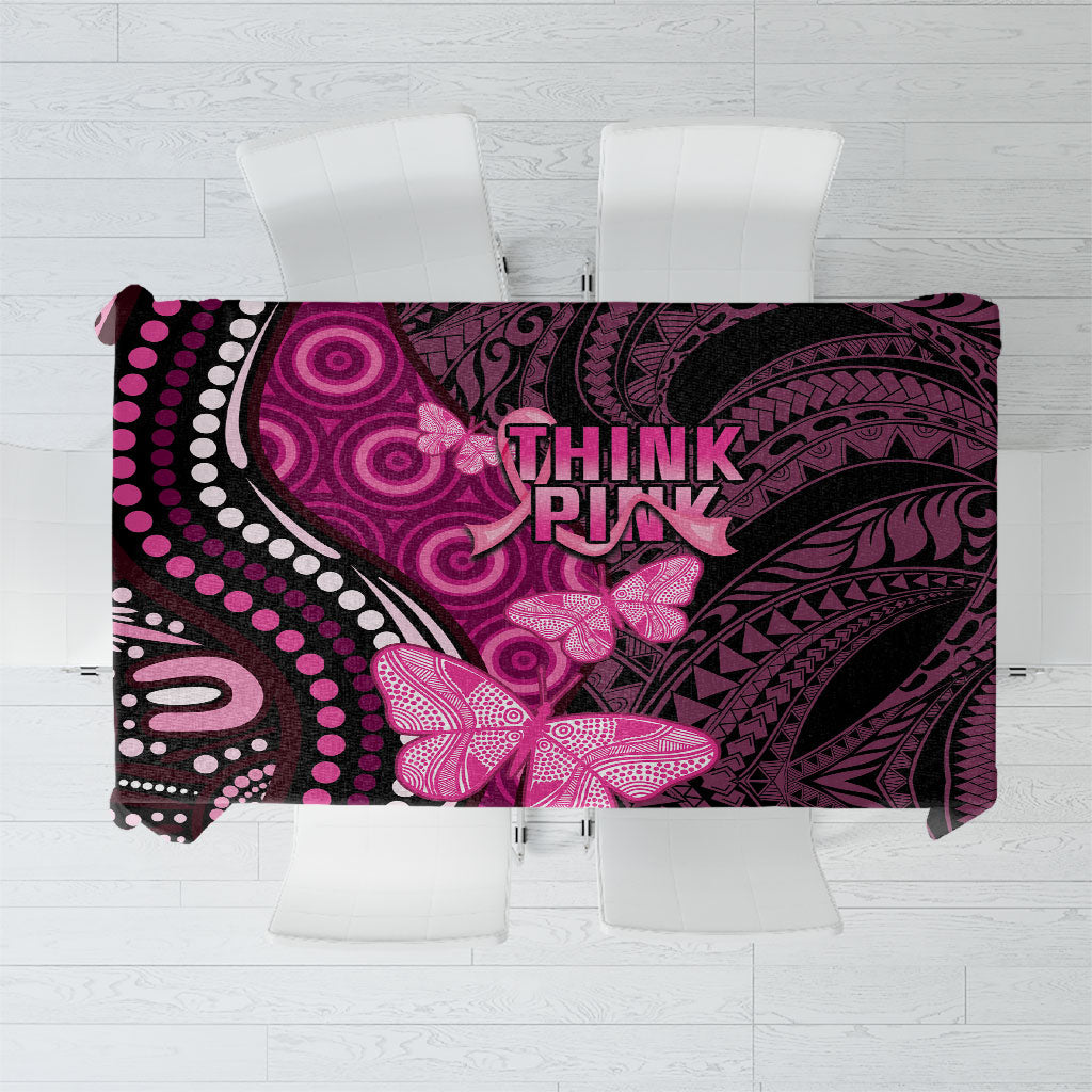 Think Pink Breast Cancer Support Tablecloth Butterfly Aboriginal Mix Polynesian Pattern