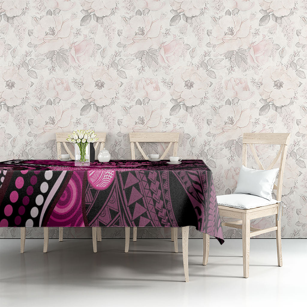 Think Pink Breast Cancer Support Tablecloth Butterfly Aboriginal Mix Polynesian Pattern