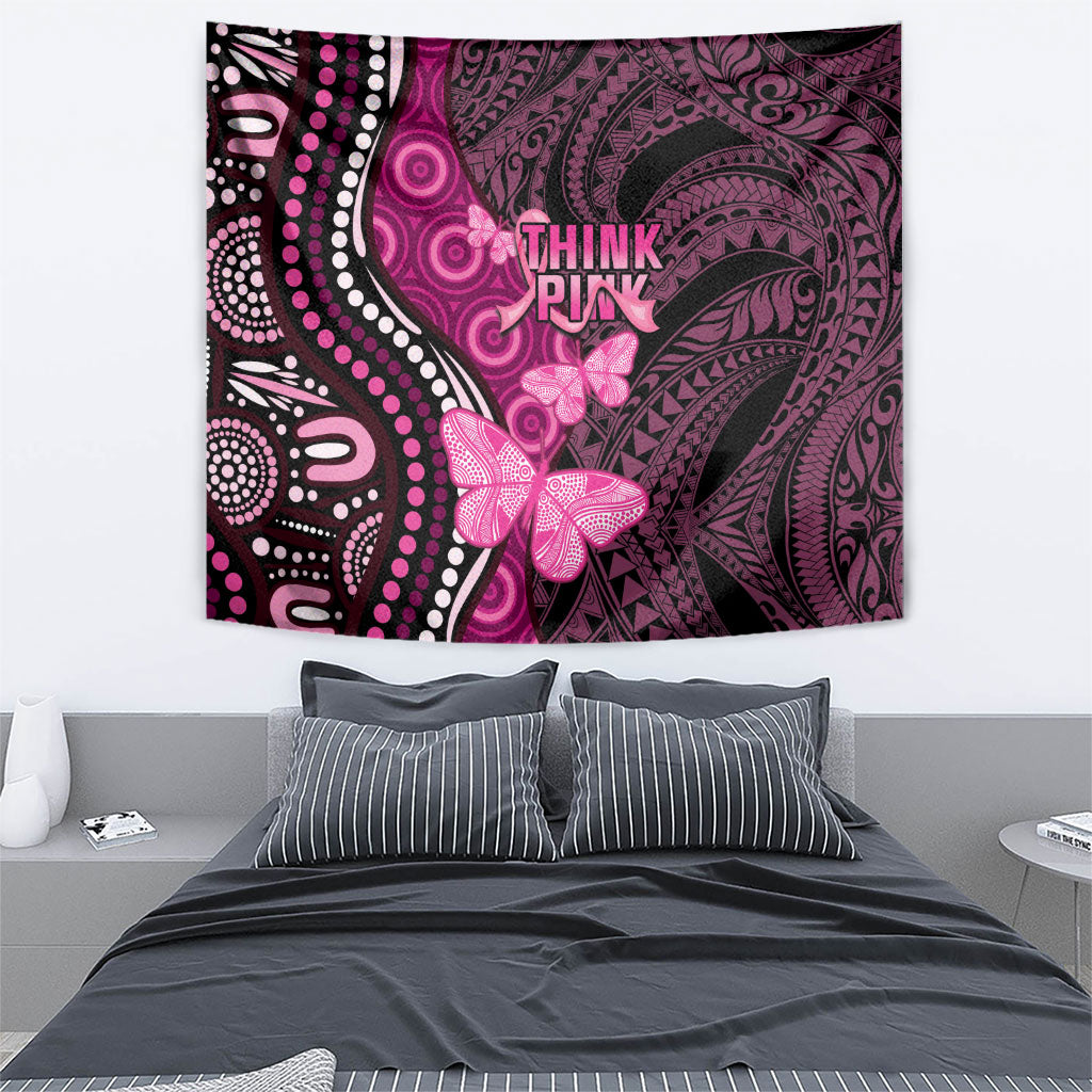 Think Pink Breast Cancer Support Tapestry Butterfly Aboriginal Mix Polynesian Pattern