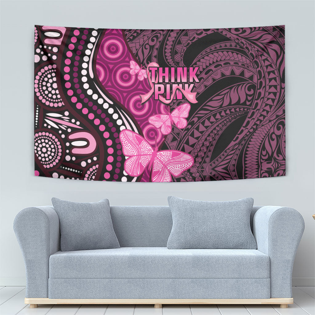 Think Pink Breast Cancer Support Tapestry Butterfly Aboriginal Mix Polynesian Pattern