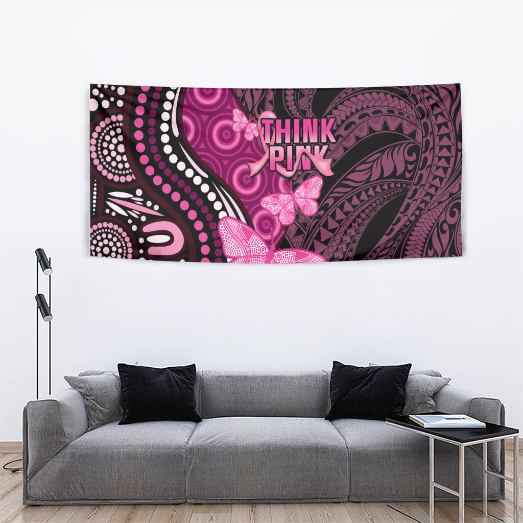 Think Pink Breast Cancer Support Tapestry Butterfly Aboriginal Mix Polynesian Pattern