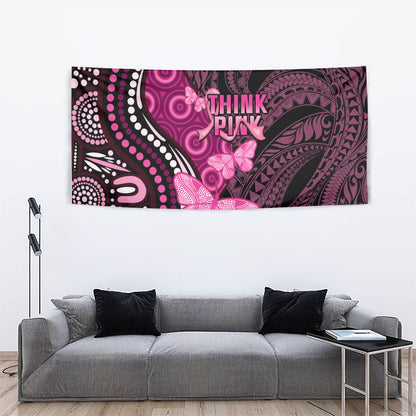 Think Pink Breast Cancer Support Tapestry Butterfly Aboriginal Mix Polynesian Pattern