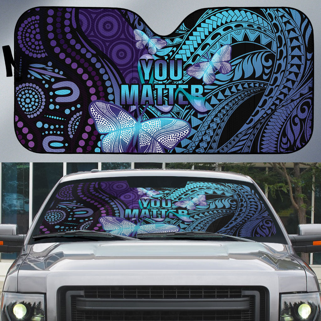 You Matter Suicide Prevention Auto Sun Shade Butterfly Aboriginal Mix Polynesian Pattern