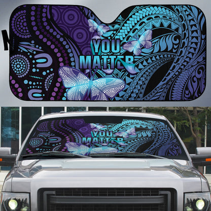 You Matter Suicide Prevention Auto Sun Shade Butterfly Aboriginal Mix Polynesian Pattern