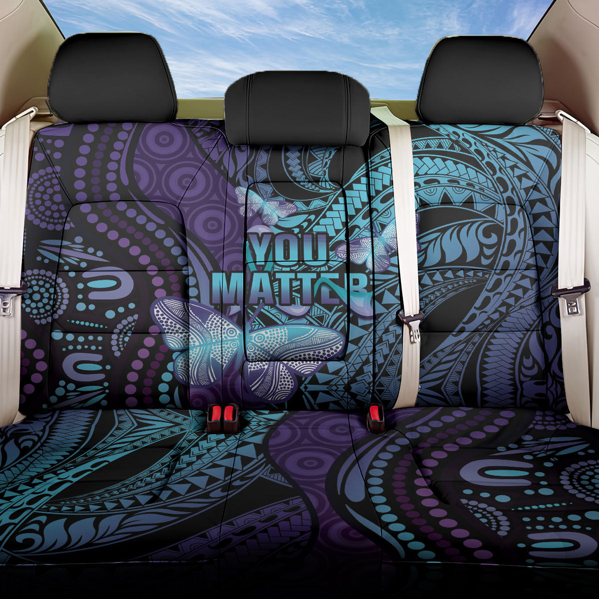 You Matter Suicide Prevention Back Car Seat Cover Butterfly Aboriginal Mix Polynesian Pattern