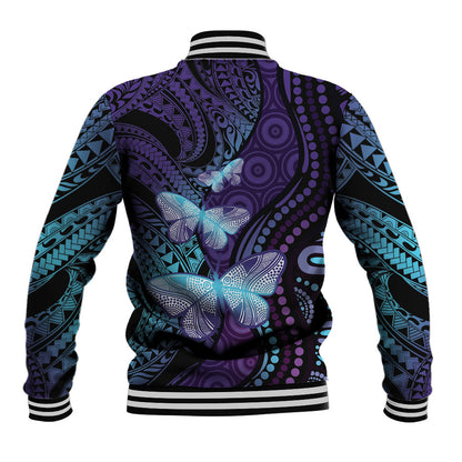 You Matter Suicide Prevention Baseball Jacket Butterfly Aboriginal Mix Polynesian Pattern