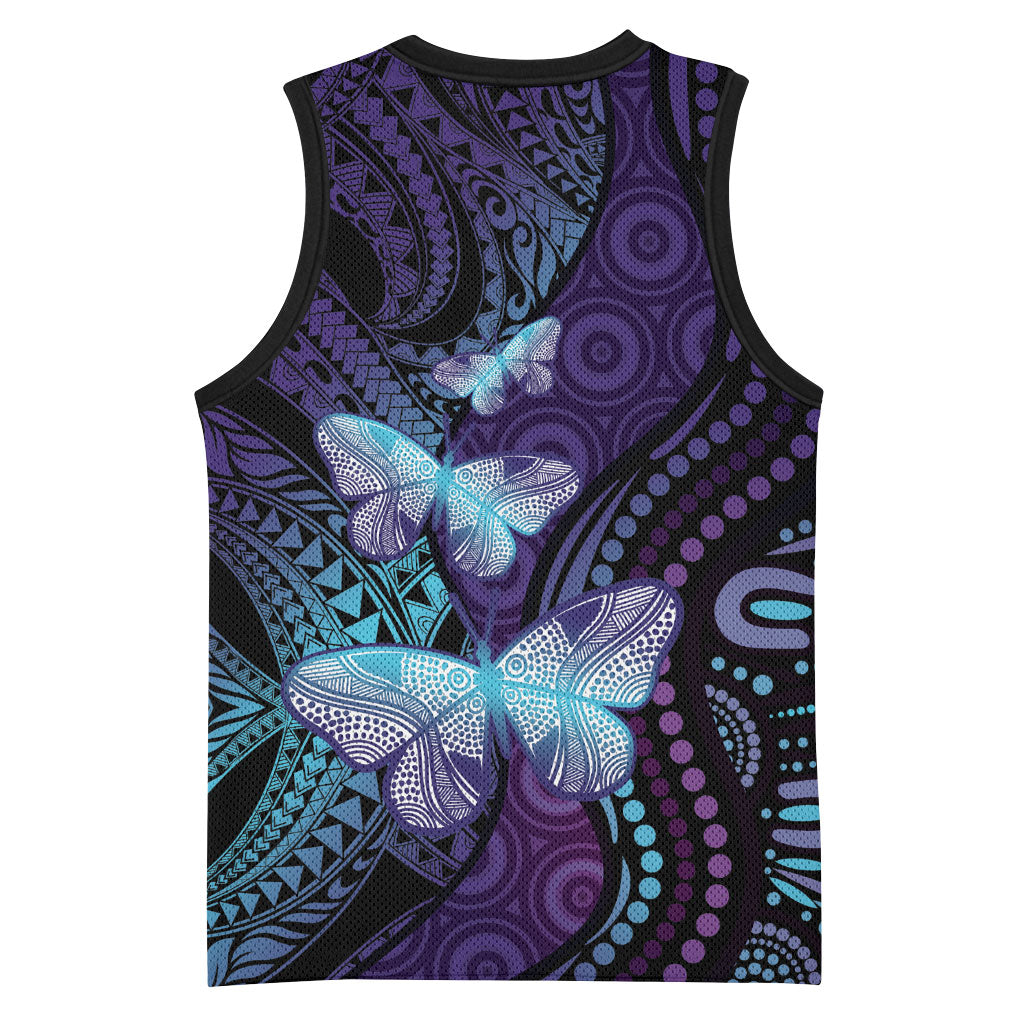 You Matter Suicide Prevention Basketball Jersey Butterfly Aboriginal Mix Polynesian Pattern