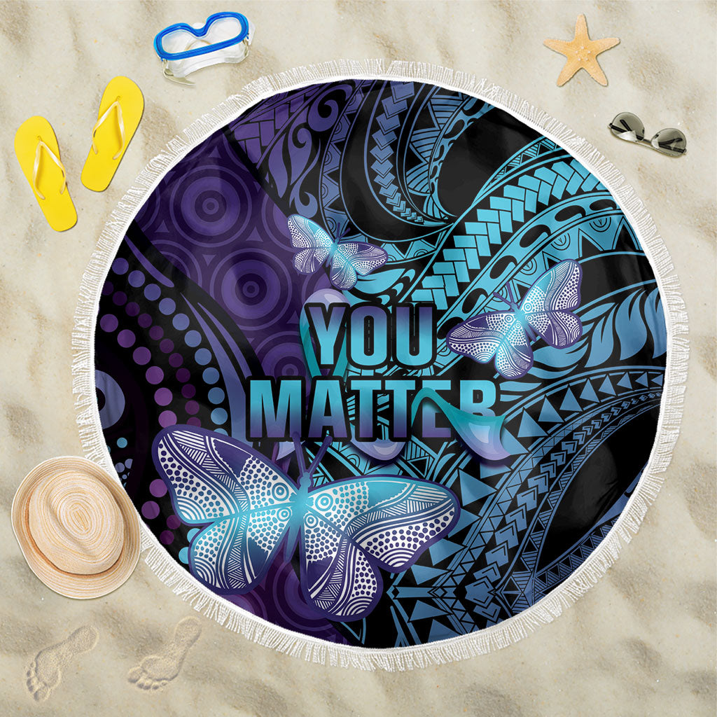 You Matter Suicide Prevention Beach Blanket Butterfly Aboriginal Mix Polynesian Pattern