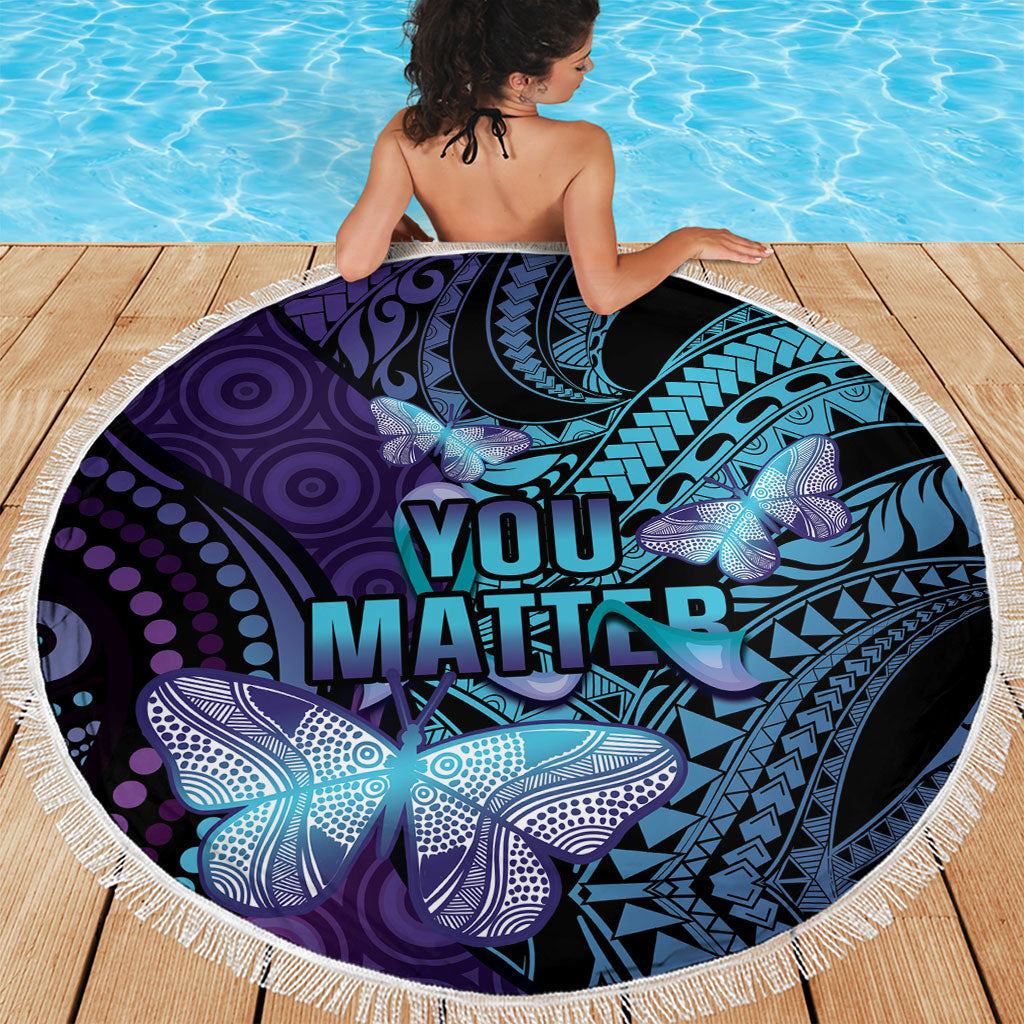 You Matter Suicide Prevention Beach Blanket Butterfly Aboriginal Mix Polynesian Pattern