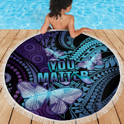 You Matter Suicide Prevention Beach Blanket Butterfly Aboriginal Mix Polynesian Pattern