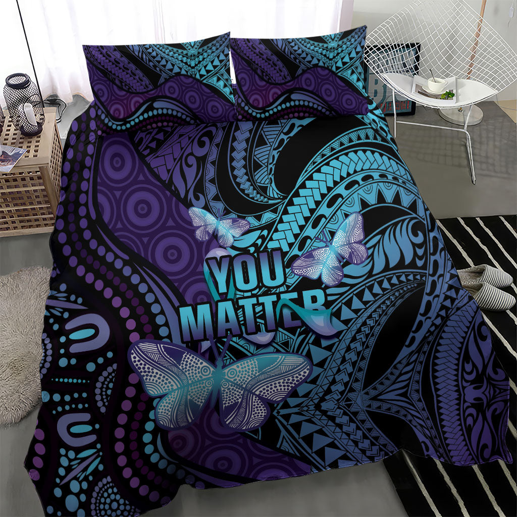 You Matter Suicide Prevention Bedding Set Butterfly Aboriginal Mix Polynesian Pattern