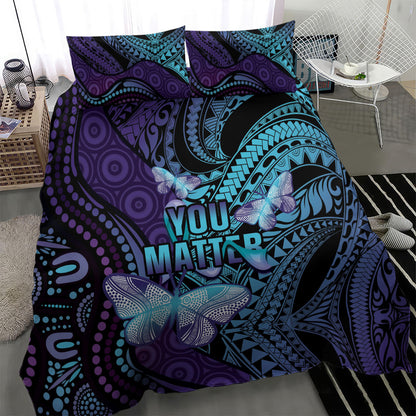 You Matter Suicide Prevention Bedding Set Butterfly Aboriginal Mix Polynesian Pattern