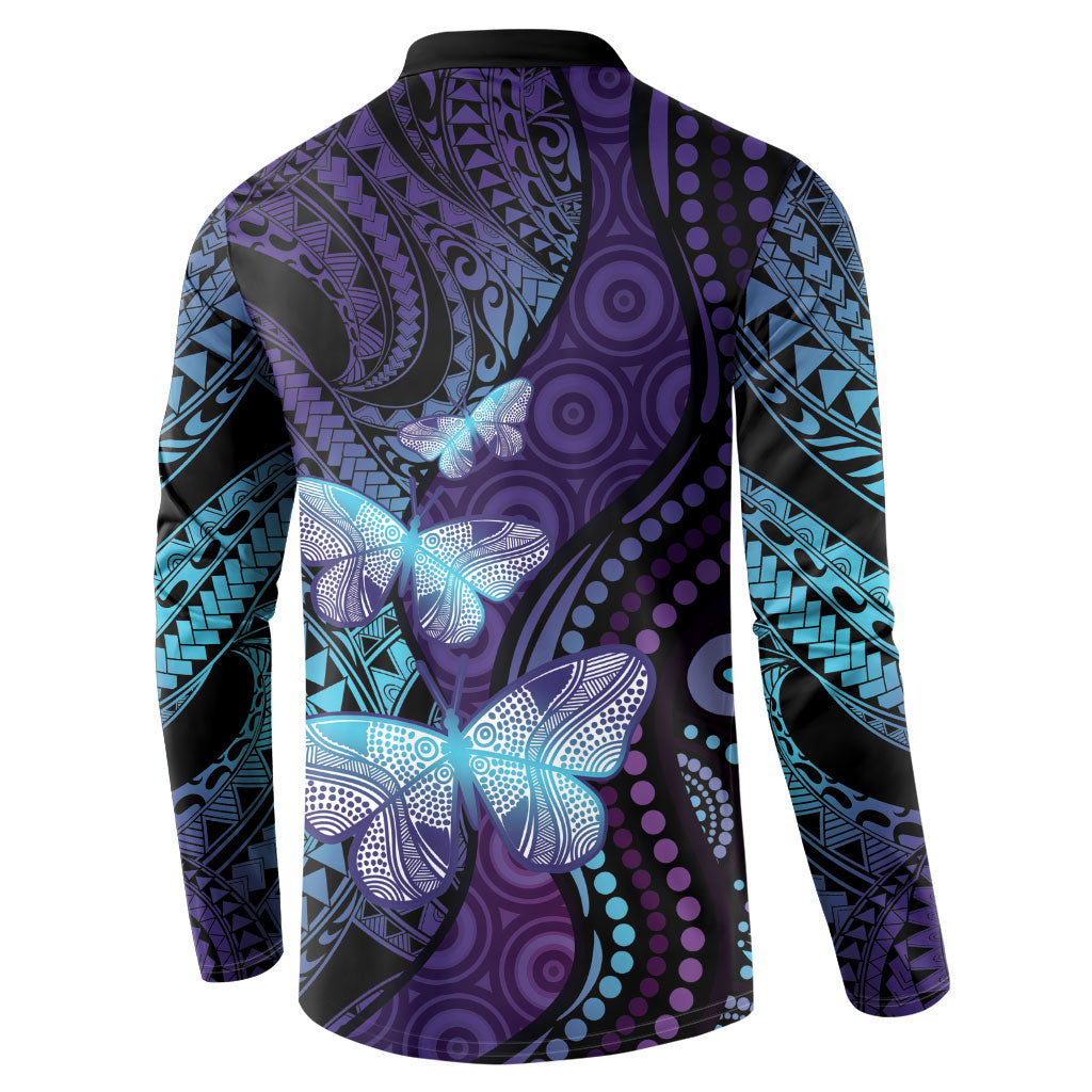 You Matter Suicide Prevention Button Sweatshirt Butterfly Aboriginal Mix Polynesian Pattern