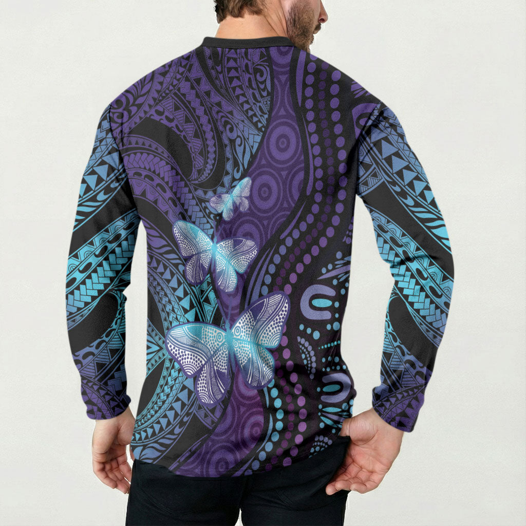 You Matter Suicide Prevention Button Sweatshirt Butterfly Aboriginal Mix Polynesian Pattern