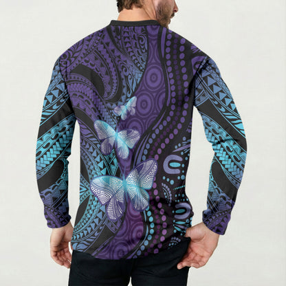 You Matter Suicide Prevention Button Sweatshirt Butterfly Aboriginal Mix Polynesian Pattern