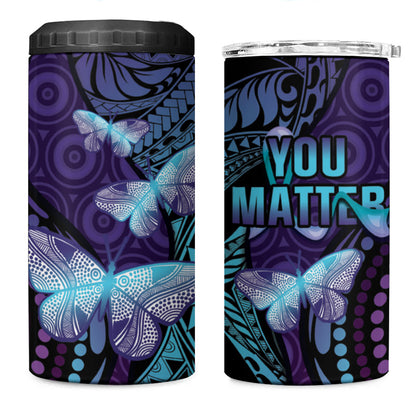 You Matter Suicide Prevention 4 in 1 Can Cooler Tumbler Butterfly Aboriginal Mix Polynesian Pattern