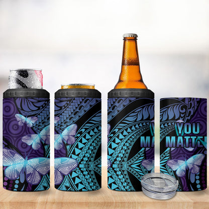 You Matter Suicide Prevention 4 in 1 Can Cooler Tumbler Butterfly Aboriginal Mix Polynesian Pattern