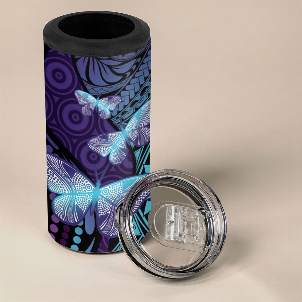 You Matter Suicide Prevention 4 in 1 Can Cooler Tumbler Butterfly Aboriginal Mix Polynesian Pattern