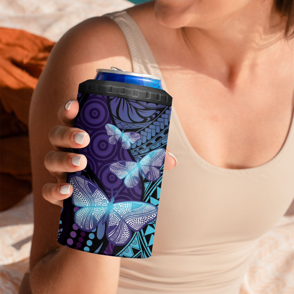 You Matter Suicide Prevention 4 in 1 Can Cooler Tumbler Butterfly Aboriginal Mix Polynesian Pattern