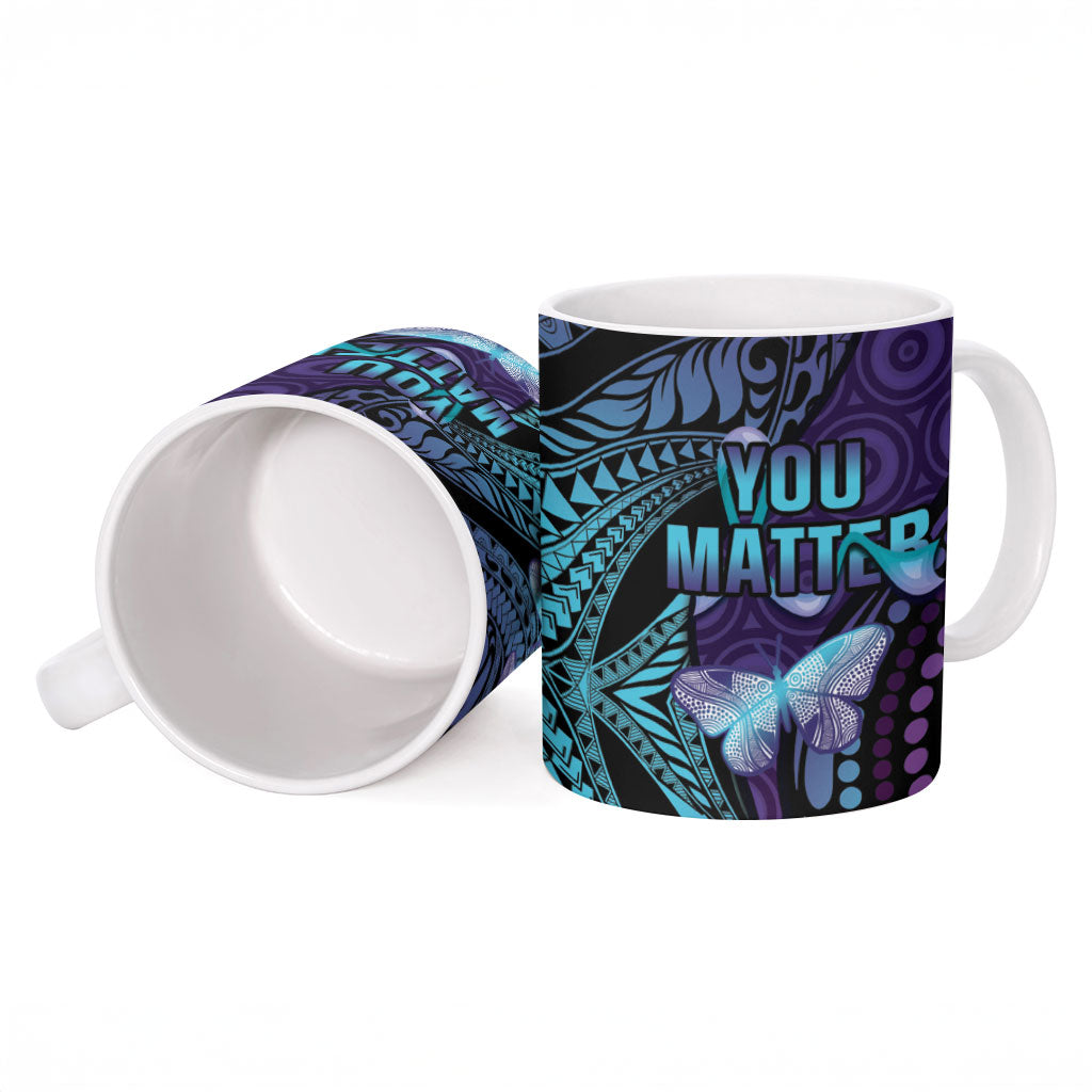 You Matter Suicide Prevention Ceramic Mug Butterfly Aboriginal Mix Polynesian Pattern