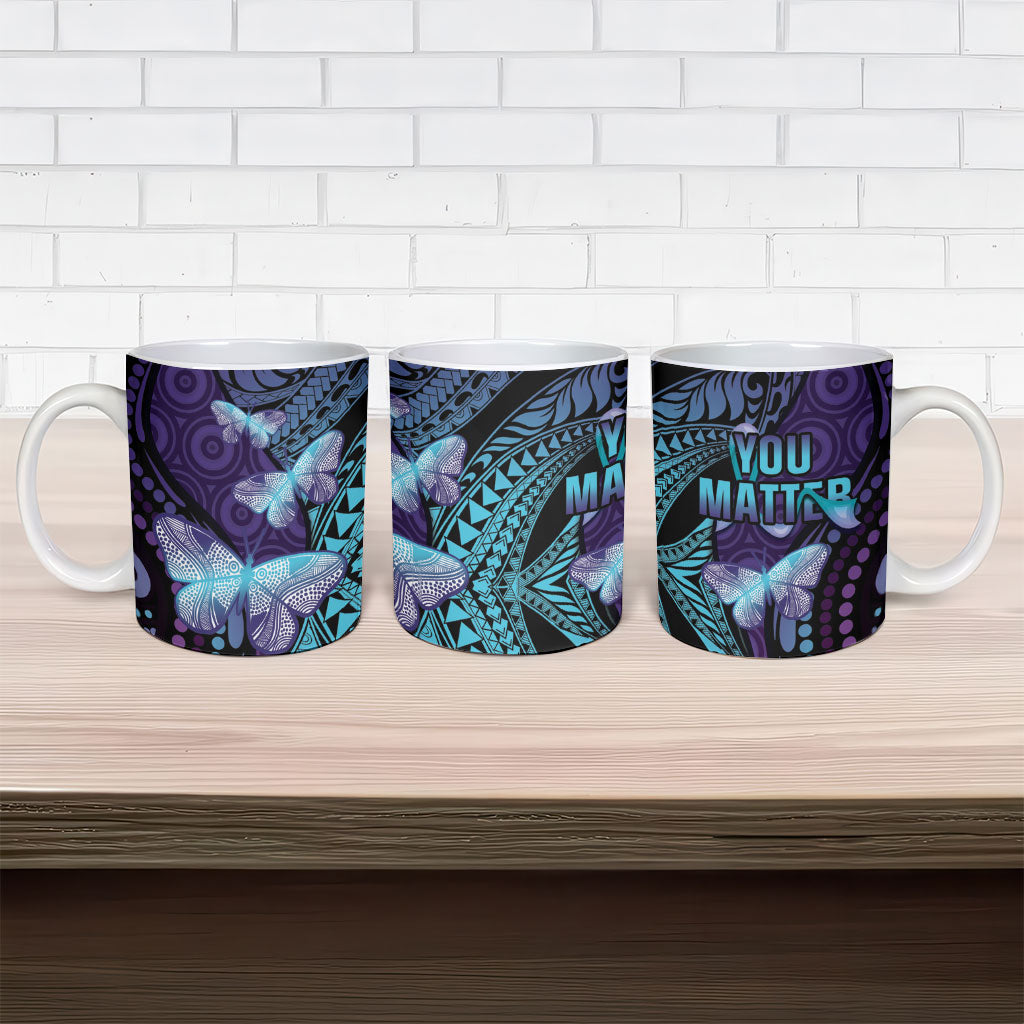 You Matter Suicide Prevention Ceramic Mug Butterfly Aboriginal Mix Polynesian Pattern