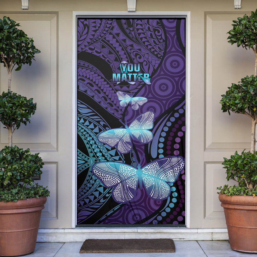 You Matter Suicide Prevention Door Cover Butterfly Aboriginal Mix Polynesian Pattern