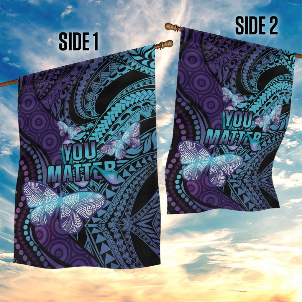 You Matter Suicide Prevention Garden Flag Butterfly Aboriginal Mix Polynesian Pattern