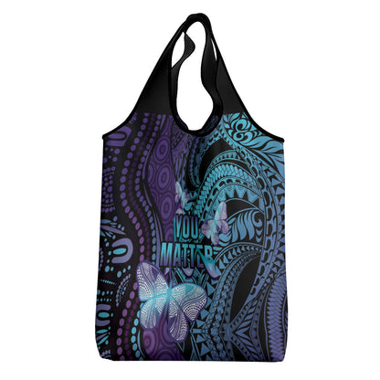 You Matter Suicide Prevention Grocery Bag Butterfly Aboriginal Mix Polynesian Pattern