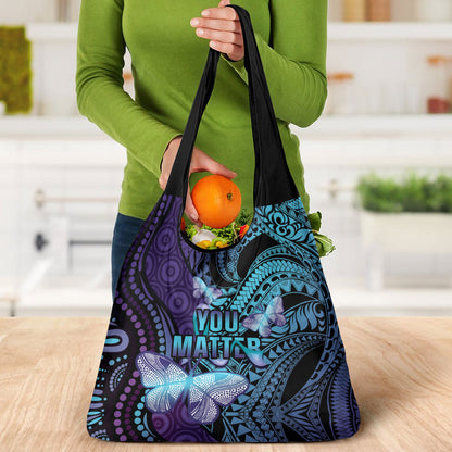 You Matter Suicide Prevention Grocery Bag Butterfly Aboriginal Mix Polynesian Pattern
